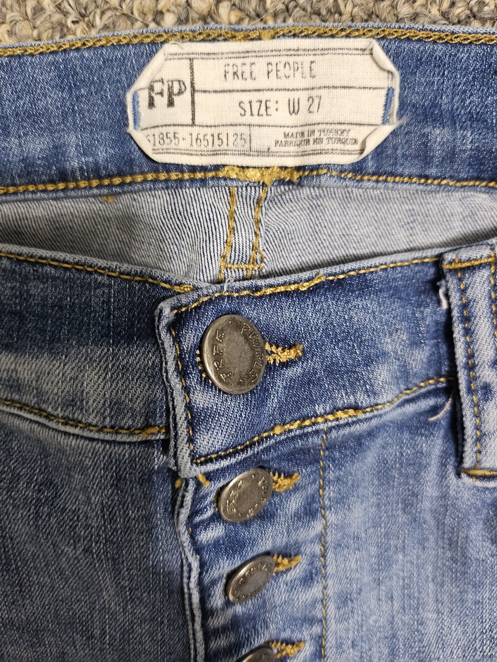 Free People Light Blue Skinny Jeans with Button Fly